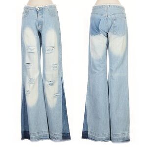 Swing Distressed Italian Made Flared Tall Mid Rise Jeans